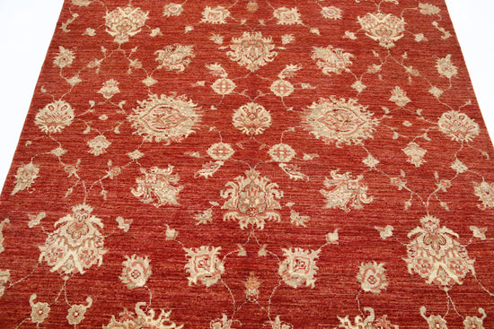 Transitional Hand Knotted Artemix Farhan Wool Rug of Size 4'10'' X 6'6'' in Red and Red Colors - Made in Afghanistan