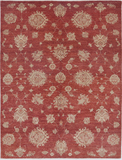 Transitional Hand Knotted Artemix Farhan Wool Rug of Size 4'10'' X 6'6'' in Red and Red Colors - Made in Afghanistan