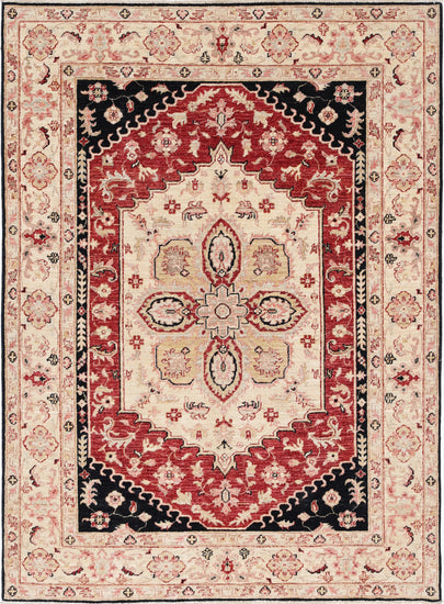 Traditional Hand Knotted Ziegler Farhan Wool Rug of Size 4'10'' X 6'6'' in Black and Ivory Colors - Made in Afghanistan