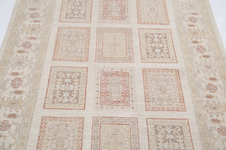 Traditional Hand Knotted Serenity Farhan Wool Rug of Size 4'10'' X 6'5'' in Ivory and Ivory Colors - Made in Afghanistan