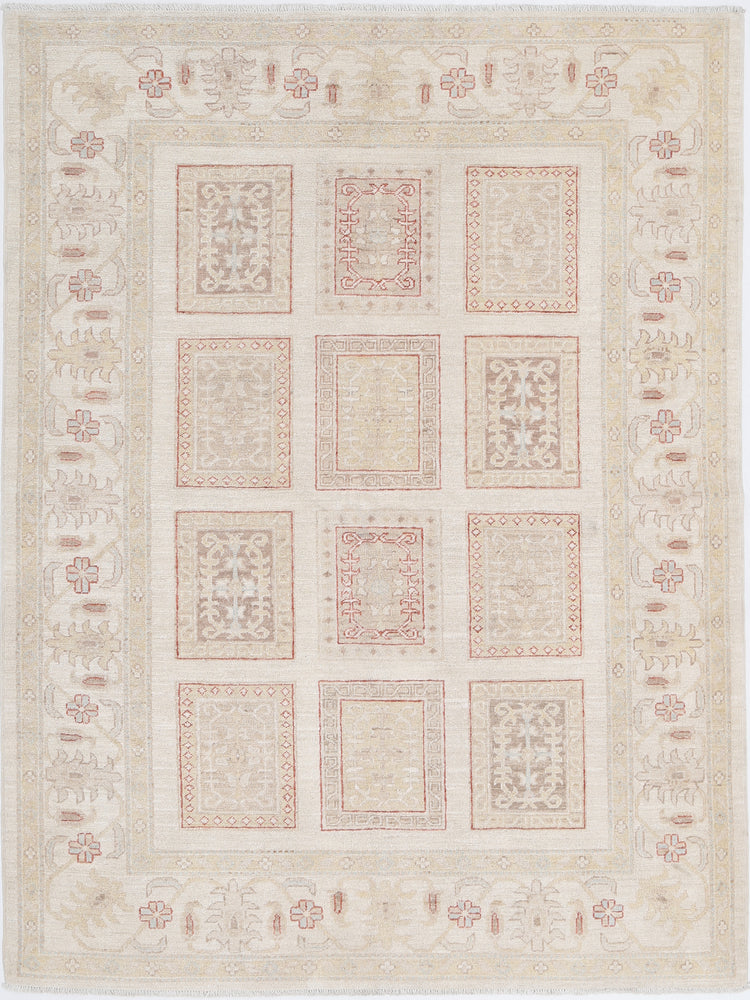 Traditional Hand Knotted Serenity Farhan Wool Rug of Size 4'10'' X 6'5'' in Ivory and Ivory Colors - Made in Afghanistan