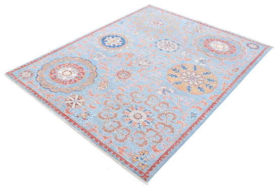 Traditional Hand Knotted Ziegler Farhan Wool Rug of Size 5'0'' X 6'4'' in Blue and Blue Colors - Made in Afghanistan
