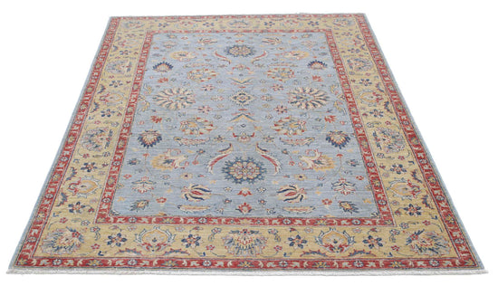 Traditional Hand Knotted Ziegler Farhan Wool Rug of Size 4'11'' X 6'5'' in Blue and Gold Colors - Made in Afghanistan