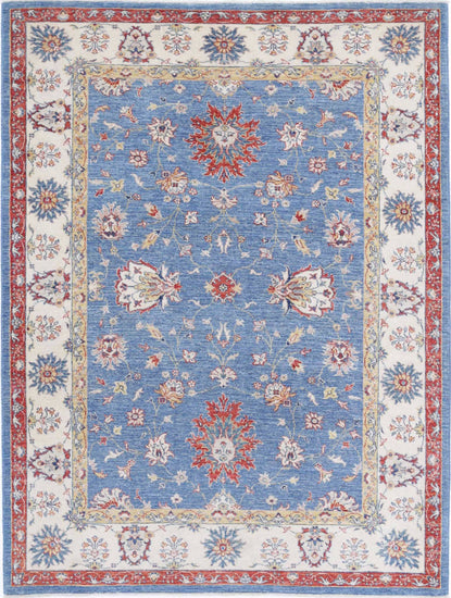 Traditional Hand Knotted Ziegler Farhan Wool Rug of Size 4'10'' X 6'6'' in Blue and Ivory Colors - Made in Afghanistan