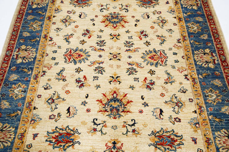 Traditional Hand Knotted Ziegler Farhan Wool Rug of Size 5'0'' X 6'7'' in Ivory and Blue Colors - Made in Afghanistan