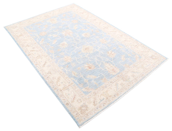 Traditional Hand Knotted Serenity Farhan Wool Rug of Size 4'9'' X 6'11'' in Blue and Ivory Colors - Made in Afghanistan
