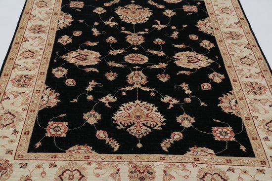 Traditional Hand Knotted Ziegler Farhan Wool Rug of Size 4'11'' X 6'3'' in Black and Ivory Colors - Made in Afghanistan