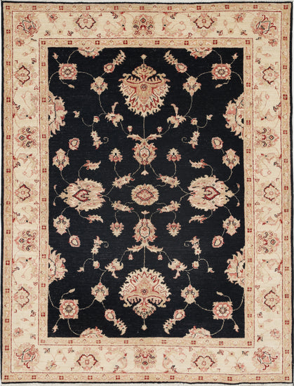 Traditional Hand Knotted Ziegler Farhan Wool Rug of Size 4'11'' X 6'3'' in Black and Ivory Colors - Made in Afghanistan