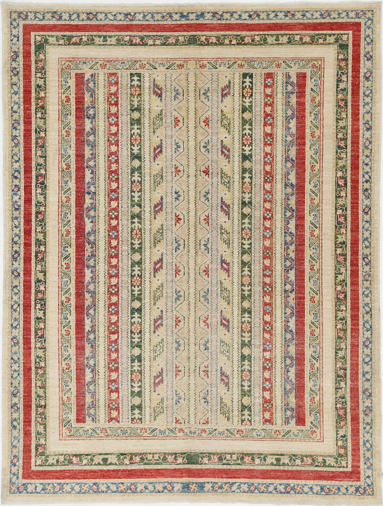 Traditional Hand Knotted Shaal Farhan Wool Rug of Size 4'10'' X 6'6'' in Ivory and Multi Colors - Made in Afghanistan