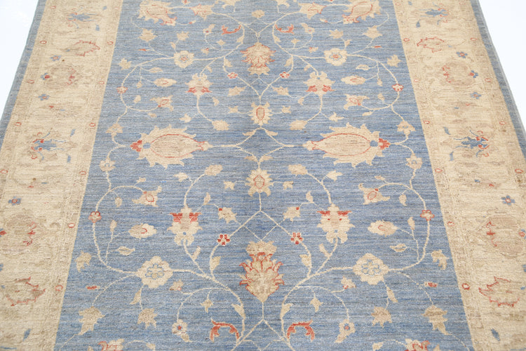 Traditional Hand Knotted Ziegler Farhan Wool Rug of Size 5'0'' X 6'4'' in Blue and Ivory Colors - Made in Afghanistan