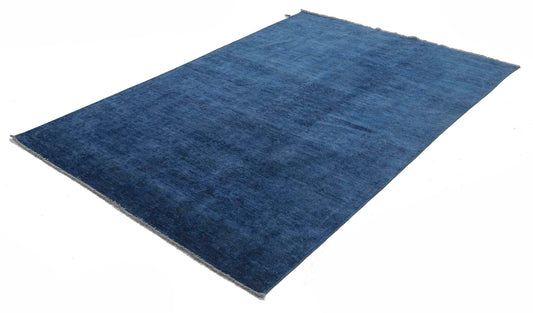 Transitional Hand Knotted Overdyed Farhan Wool Rug of Size 4'9'' X 7'2'' in Blue and Blue Colors - Made in Afghanistan