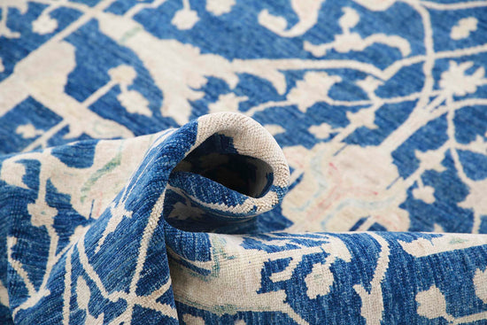 Traditional Hand Knotted Ziegler Farhan Wool Rug of Size 4'10'' X 9'3'' in Blue and Blue Colors - Made in Afghanistan