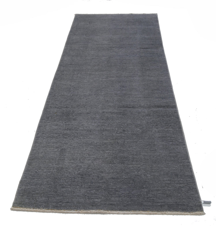 Transitional Hand Knotted Overdyed Farhan Wool Rug of Size 3'1'' X 10'6'' in Grey and Grey Colors - Made in Afghanistan