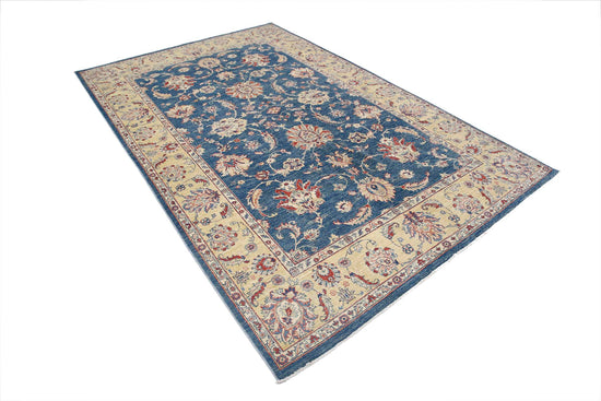 Traditional Hand Knotted Ziegler Farhan Wool Rug of Size 6'2'' X 9'8'' in Blue and Gold Colors - Made in Afghanistan