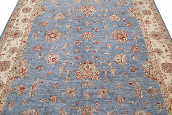 Traditional Hand Knotted Ziegler Farhan Wool Rug of Size 6'9'' X 9'11'' in Blue and Ivory Colors - Made in Afghanistan
