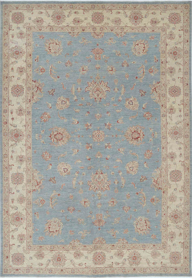 Traditional Hand Knotted Ziegler Farhan Wool Rug of Size 6'9'' X 9'11'' in Blue and Ivory Colors - Made in Afghanistan