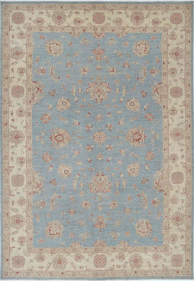Traditional Hand Knotted Ziegler Farhan Wool Rug of Size 6'9'' X 9'11'' in Blue and Ivory Colors - Made in Afghanistan