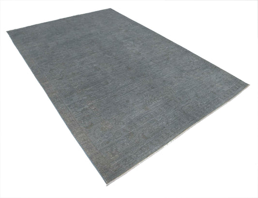 Transitional Hand Knotted Overdyed Farhan Wool Rug of Size 6'2'' X 8'10'' in Grey and Grey Colors - Made in Afghanistan