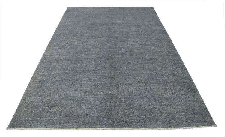 Transitional Hand Knotted Overdyed Farhan Wool Rug of Size 6'2'' X 8'10'' in Grey and Grey Colors - Made in Afghanistan