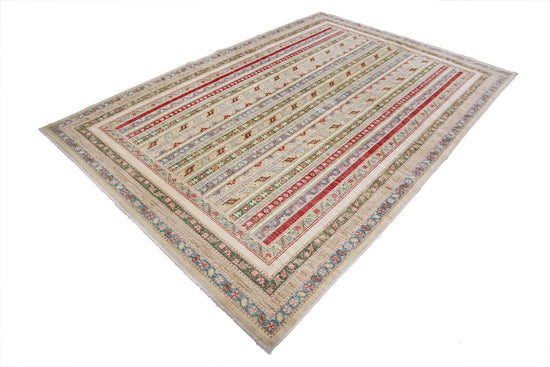 Traditional Hand Knotted Shaal Farhan Wool Rug of Size 6'9'' X 9'9'' in Multi and Multi Colors - Made in Afghanistan