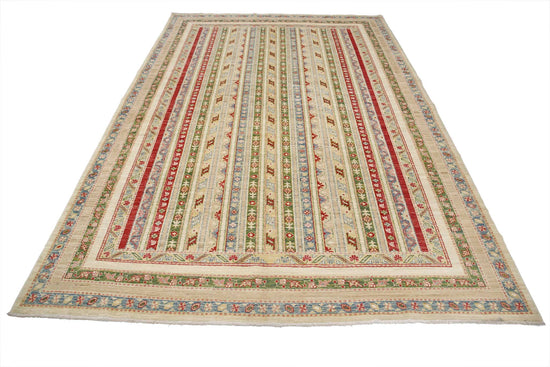 Traditional Hand Knotted Shaal Farhan Wool Rug of Size 6'9'' X 9'9'' in Multi and Multi Colors - Made in Afghanistan
