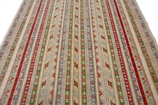 Traditional Hand Knotted Shaal Farhan Wool Rug of Size 6'9'' X 9'9'' in Multi and Multi Colors - Made in Afghanistan