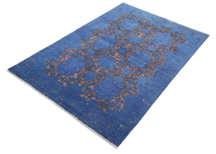 Transitional Hand Knotted Onyx Farhan Wool Rug of Size 3'10'' X 5'8'' in Blue and Blue Colors - Made in Afghanistan