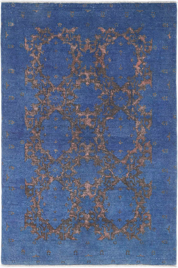 Transitional Hand Knotted Onyx Farhan Wool Rug of Size 3'10'' X 5'8'' in Blue and Blue Colors - Made in Afghanistan