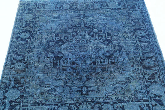 Transitional Hand Knotted Overdyed Farhan Wool Rug of Size 4'1'' X 4'4'' in Blue and Blue Colors - Made in Afghanistan