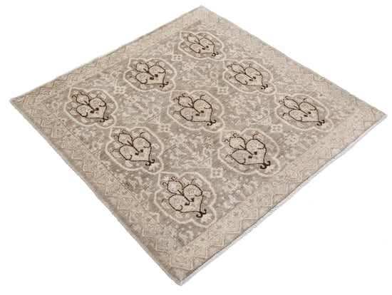 Traditional Hand Knotted Ziegler Farhan Wool Rug of Size 3'3'' X 3'3'' in Brown and Brown Colors - Made in Afghanistan