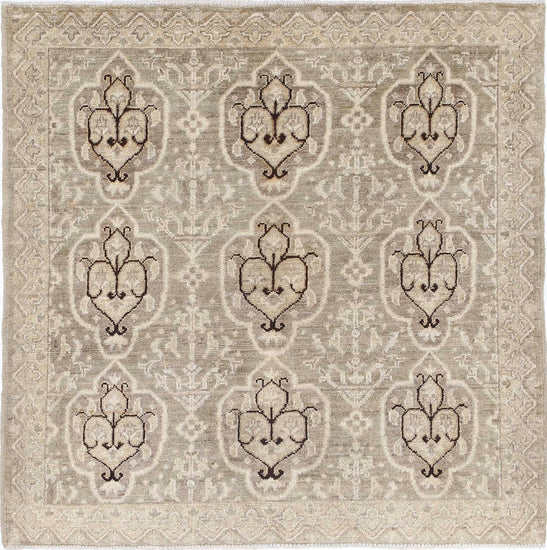Traditional Hand Knotted Ziegler Farhan Wool Rug of Size 3'3'' X 3'3'' in Brown and Brown Colors - Made in Afghanistan