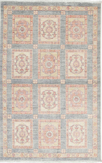Traditional Hand Knotted Ziegler Farhan Wool Rug of Size 3'0'' X 4'9'' in Grey and Grey Colors - Made in Afghanistan
