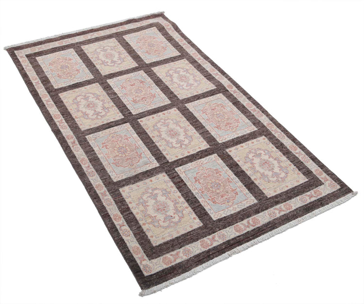 Traditional Hand Knotted Ziegler Farhan Wool Rug of Size 3'0'' X 4'11'' in Brown and Brown Colors - Made in Afghanistan