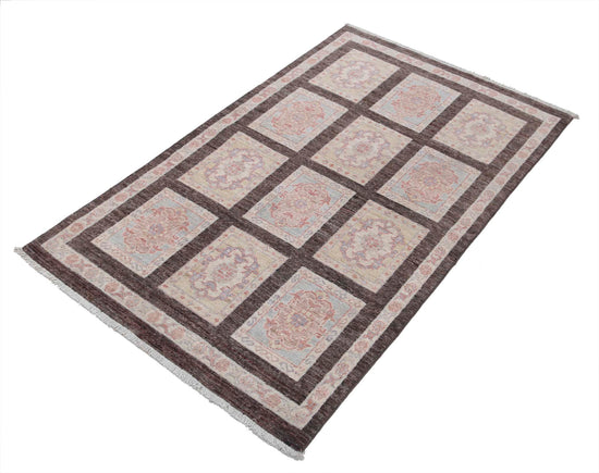 Traditional Hand Knotted Ziegler Farhan Wool Rug of Size 3'0'' X 4'11'' in Brown and Brown Colors - Made in Afghanistan