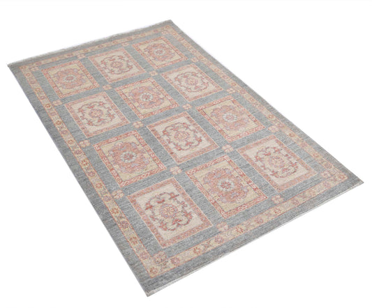 Traditional Hand Knotted Ziegler Farhan Wool Rug of Size 3'2'' X 4'9'' in Grey and Grey Colors - Made in Afghanistan