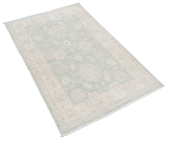 Traditional Hand Knotted Serenity Farhan Wool Rug of Size 3'0'' X 4'7'' in Green and Ivory Colors - Made in Afghanistan