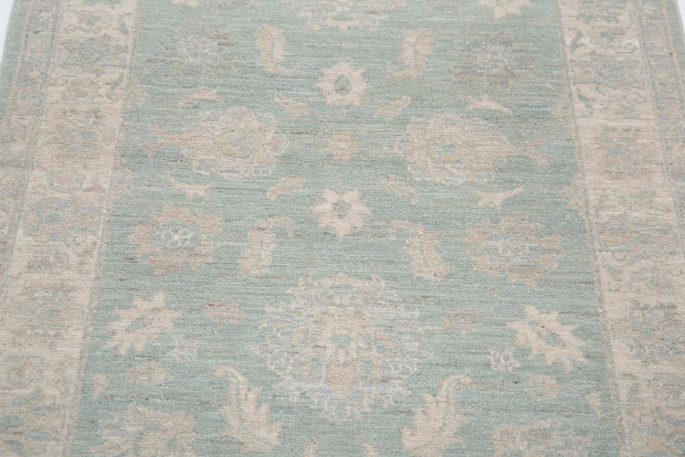 Traditional Hand Knotted Serenity Farhan Wool Rug of Size 3'0'' X 4'7'' in Green and Ivory Colors - Made in Afghanistan
