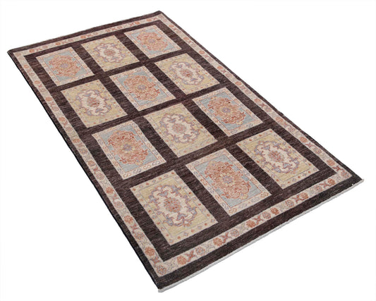Traditional Hand Knotted Ziegler Farhan Wool Rug of Size 3'0'' X 5'2'' in Brown and Brown Colors - Made in Afghanistan