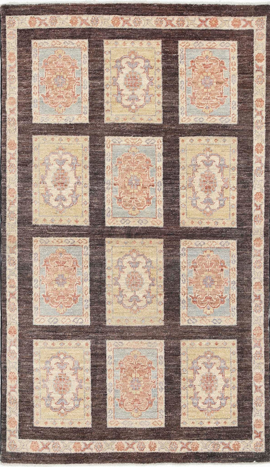 Traditional Hand Knotted Ziegler Farhan Wool Rug of Size 3'0'' X 5'2'' in Brown and Brown Colors - Made in Afghanistan