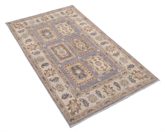 Traditional Hand Knotted Ziegler Farhan Wool Rug of Size 3'0'' X 5'0'' in Grey and Ivory Colors - Made in Afghanistan