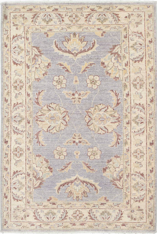Traditional Hand Knotted Ziegler Farhan Wool Rug of Size 2'9'' X 4'0'' in Grey and Ivory Colors - Made in Afghanistan