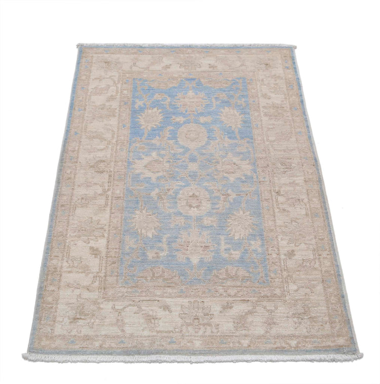 Traditional Hand Knotted Serenity Farhan Wool Rug of Size 2'6'' X 3'9'' in Blue and Ivory Colors - Made in Afghanistan