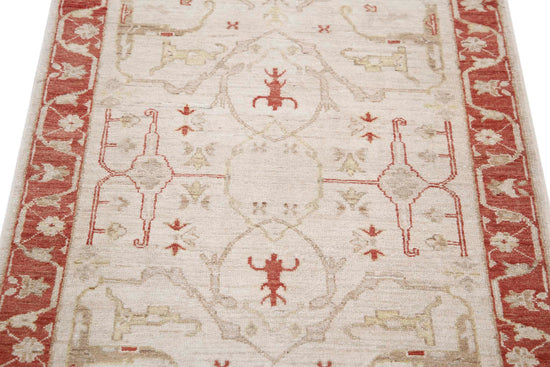 Traditional Hand Knotted Ziegler Farhan Wool Rug of Size 2'7'' X 3'10'' in Ivory and Red Colors - Made in Afghanistan