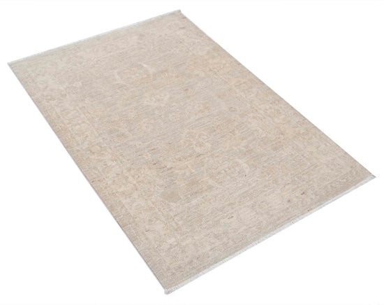 Traditional Hand Knotted Serenity Farhan Wool Rug of Size 2'8'' X 3'10'' in Grey and Ivory Colors - Made in Afghanistan