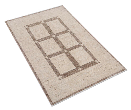 Traditional Hand Knotted Serenity Farhan Wool Rug of Size 2'6'' X 3'10'' in Brown and Ivory Colors - Made in Afghanistan