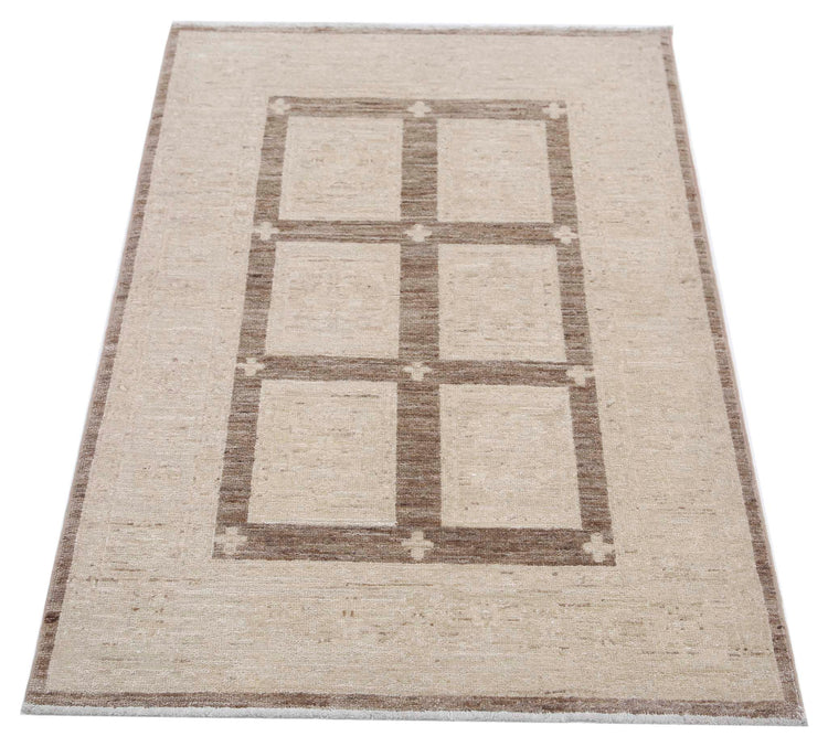 Traditional Hand Knotted Serenity Farhan Wool Rug of Size 2'6'' X 3'10'' in Brown and Ivory Colors - Made in Afghanistan