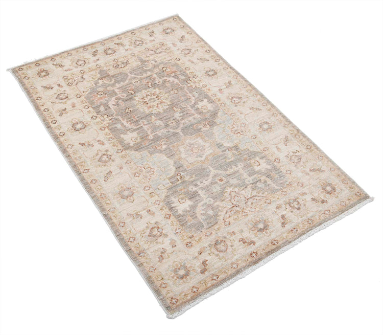 Traditional Hand Knotted Serenity Farhan Wool Rug of Size 2'7'' X 3'10'' in Brown and Ivory Colors - Made in Afghanistan