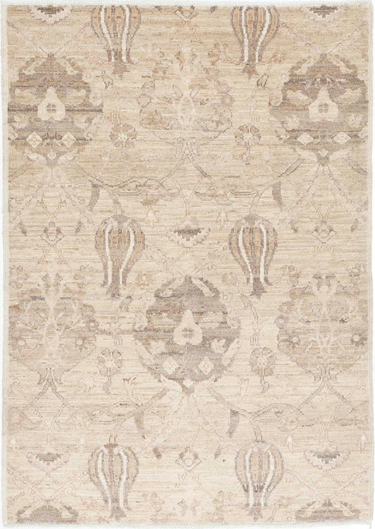 Traditional Hand Knotted Ziegler Farhan Wool Rug of Size 2'8'' X 3'10'' in Brown and Brown Colors - Made in Afghanistan