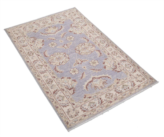 Traditional Hand Knotted Ziegler Farhan Wool Rug of Size 2'8'' X 4'0'' in Grey and Ivory Colors - Made in Afghanistan