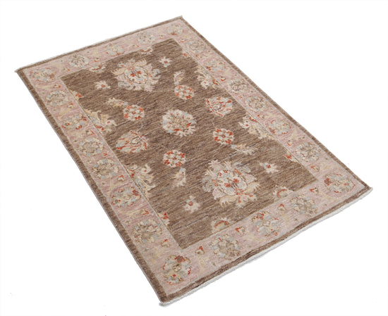 Traditional Hand Knotted Ziegler Farhan Wool Rug of Size 2'7'' X 3'9'' in Brown and Brown Colors - Made in Afghanistan